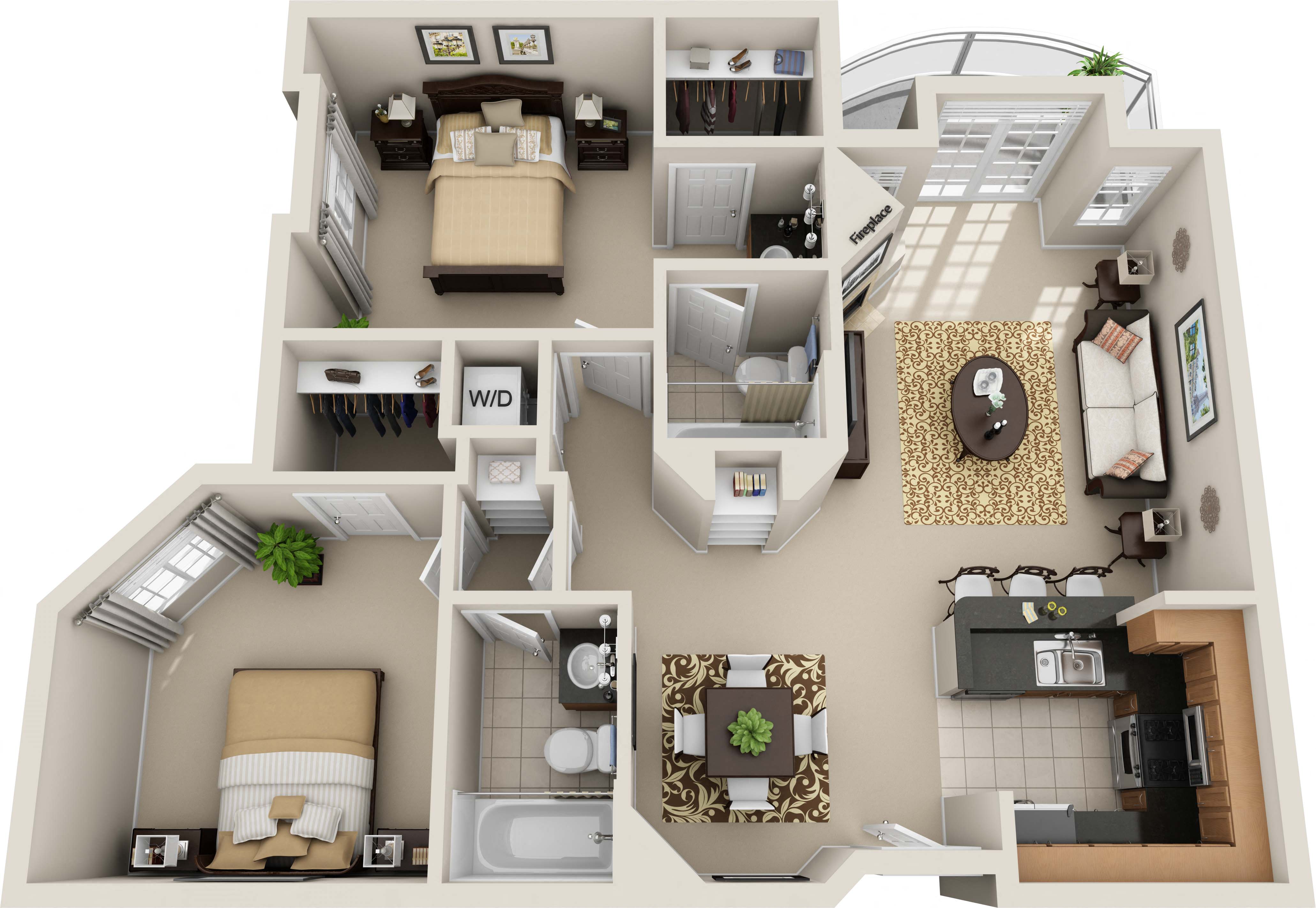 Floor plan layout diagram for Two Bedroom B